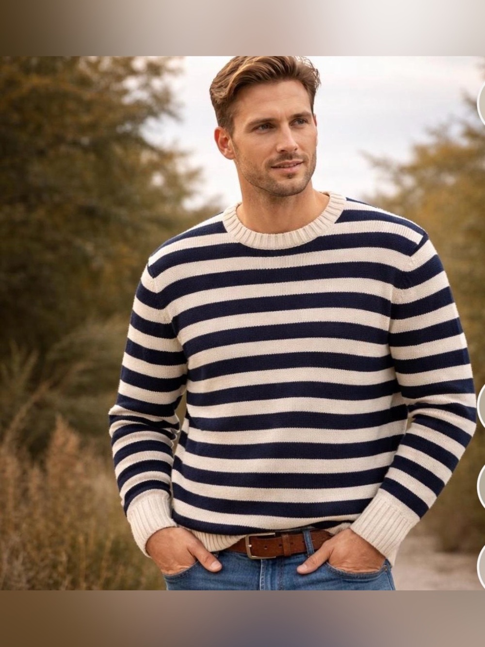 Banana Republic Navy and Cream Striped Crewneck Sweater